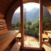 8’ Scenic view thermowood barrel sauna kit